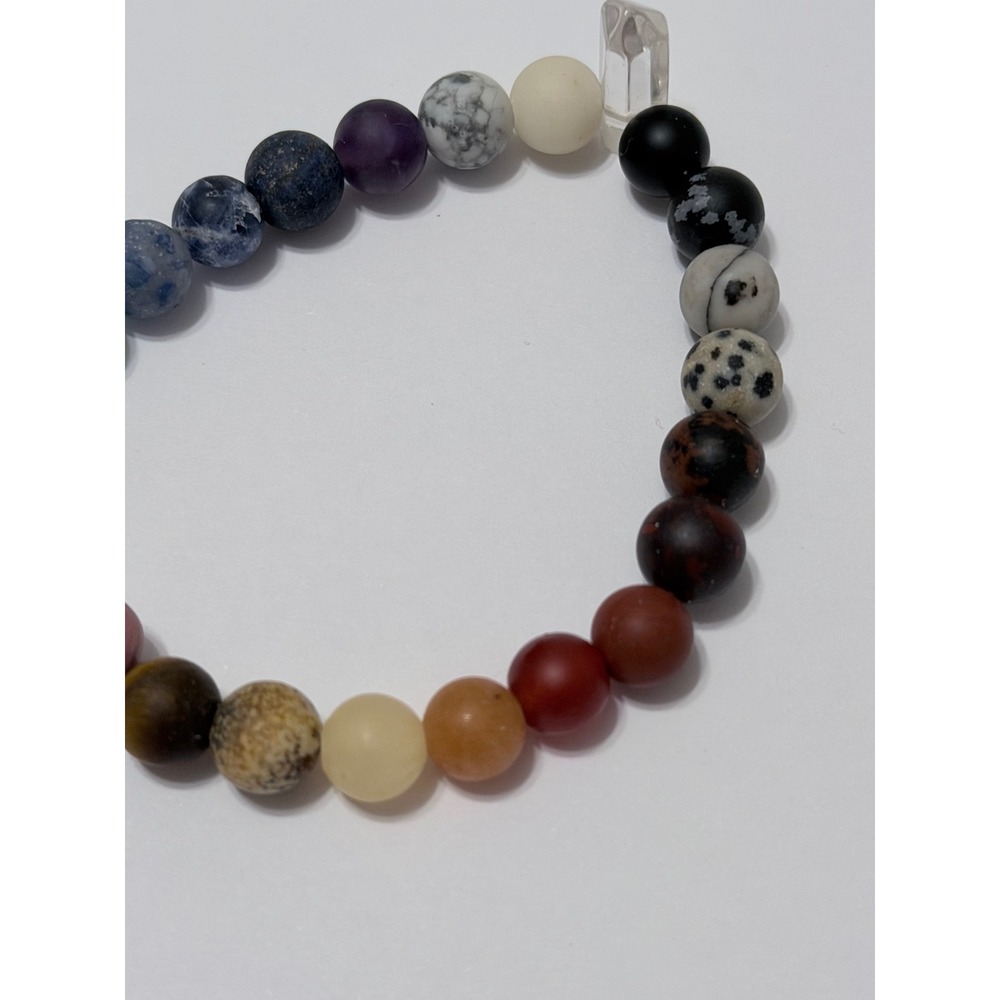 Multicolor Natural Stone Bead Stretch Bracelet with Clear Quartz Crystal Accent